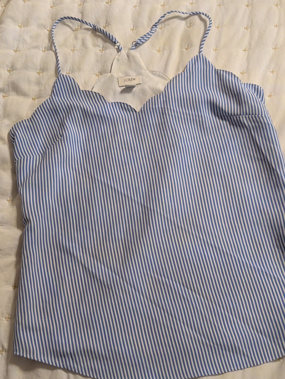 J. Crew Blue & White Striped Scallop-Edge Cami